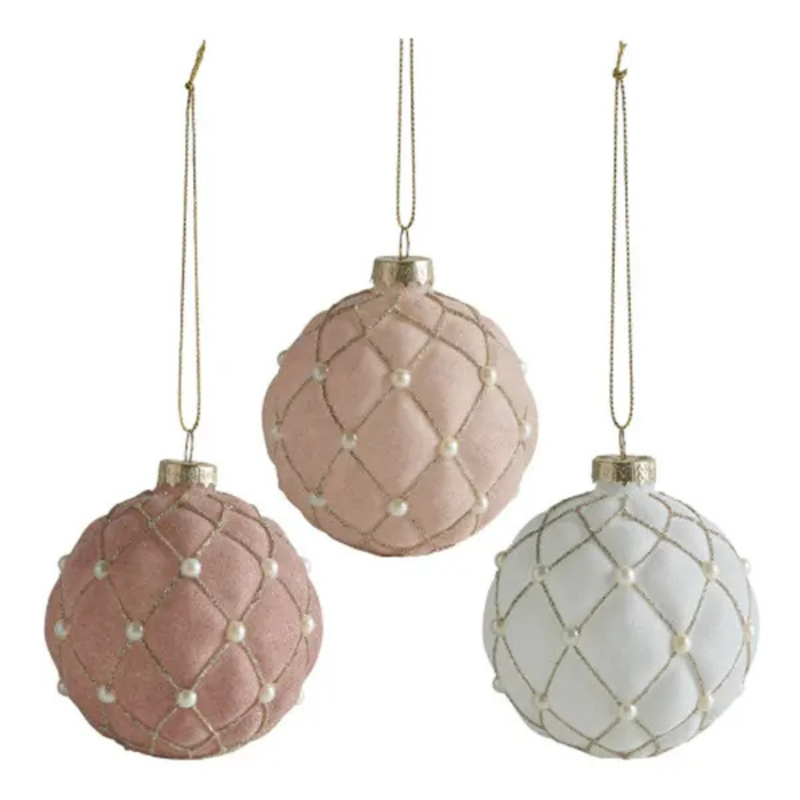 Mathilde M – Set of 3 “Pearls” glass Christmas baubles