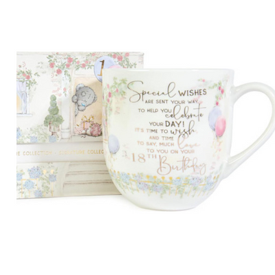 Mug with floral design and text 8th