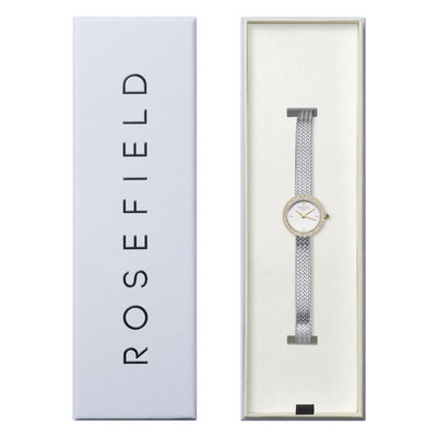 Mini Oval White Dial Silver Woven Mesh Strap by Rosefield Collection