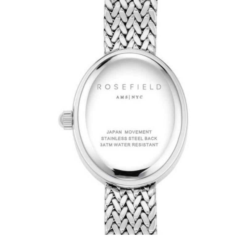 Mini Oval White Dial Silver Woven Mesh Strap by Rosefield Collection
