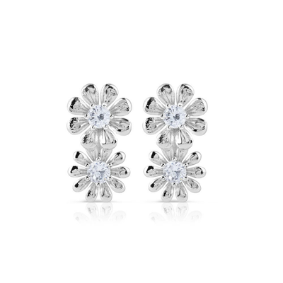 Newbridge Double Floral Earrings with Clear Stones