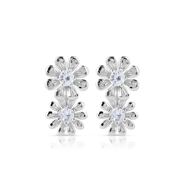 Newbridge Double Floral Earrings with Clear Stones