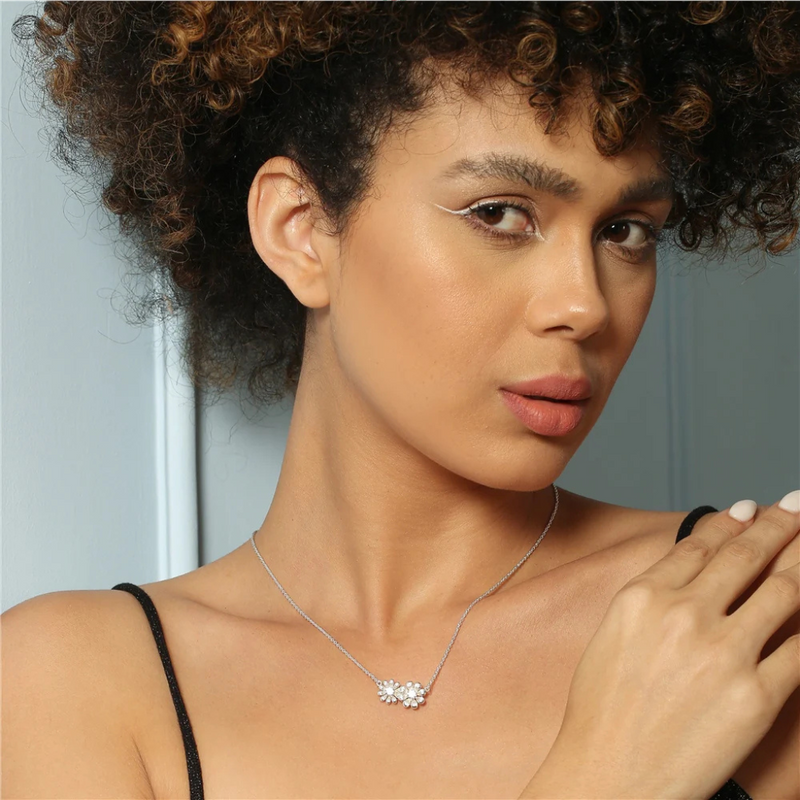 Newbridge Jewellery Double Floral Pendant with Clear Stones