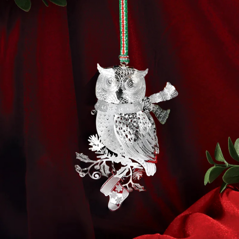 Newbridge Silverware Owl with Scarf Christmas Tree Decoration