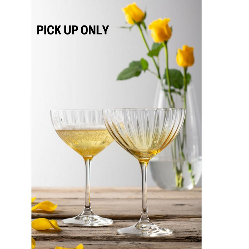 ERNE CHAMPAGNE SAUCER PAIR AMBER - GALWAY CRYSTAL MULVEYSI.E NATIONWIDE SHIPPING
