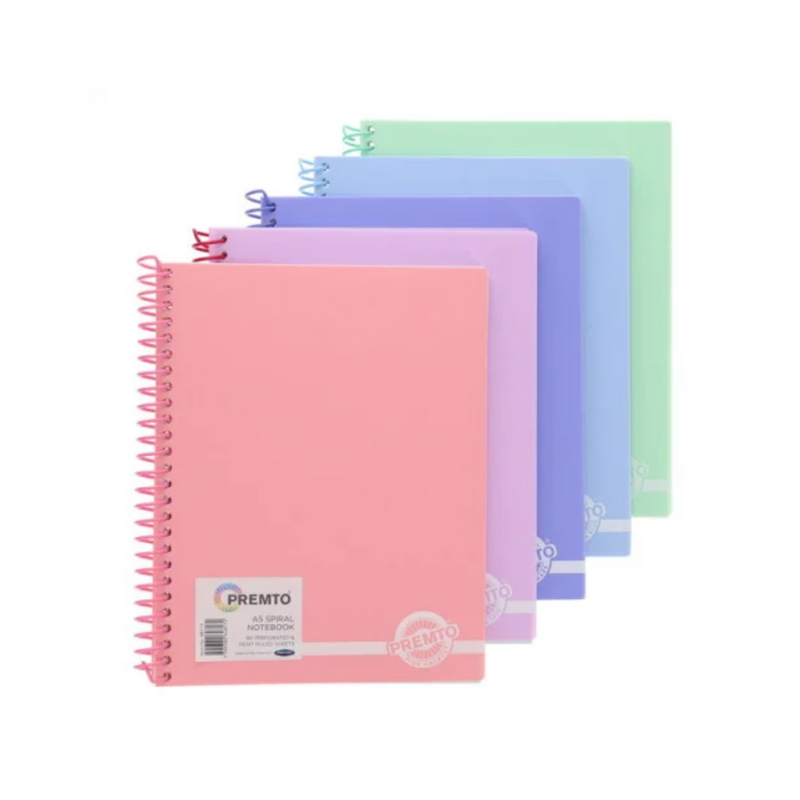 PREMTO PASTEL A5 160pg SPIRAL NOTEBOOK. Mulveys.ie