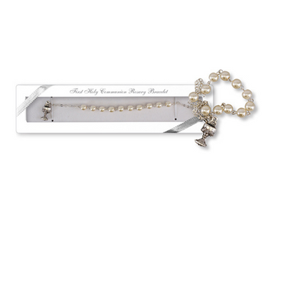 Communion Glass Rosary Bracelet/Cream (C63870) mulveys.ie nationwide shipping