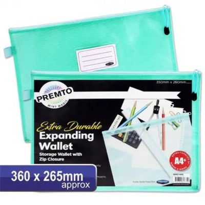 Premto Pastel A4+ Extra Durable Expanding Mesh Wallet - Mint Magic mulveys.ie nationwide shipping