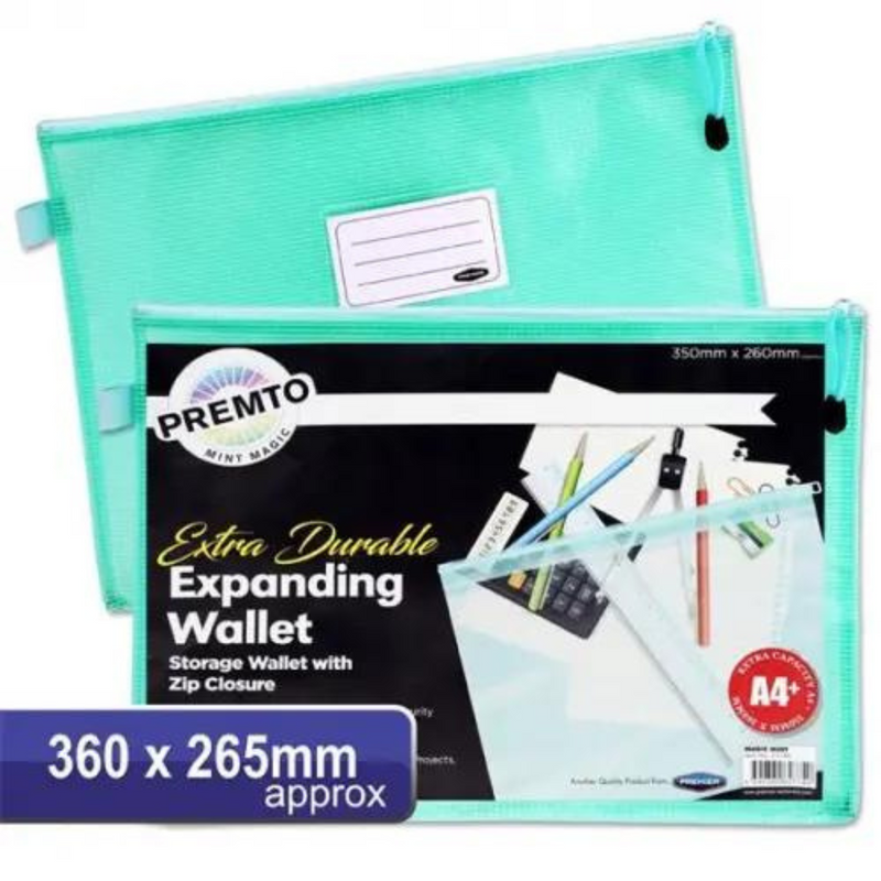 Premto Pastel A4+ Extra Durable Expanding Mesh Wallet - Mint Magic mulveys.ie nationwide shipping