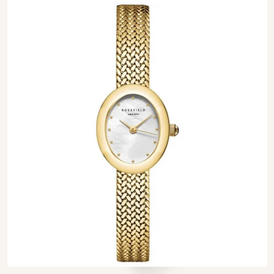RosefieldMiniOvalWhiteDialGoldWovenMeshStrap_1 mulveys.ie nationwide shipping
