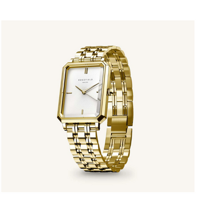 Rosefield Octagon XS Silver Sunray Dial in a Gold IP Case and Stainless Steel Bracelet