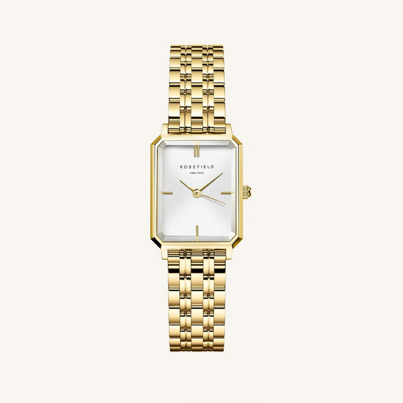 Rosefield Octagon XS Silver Sunray Dial in a Gold IP Case and Stainless Steel Bracelet