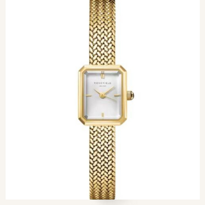 Rosefield_Mini_Octagon_White_Dial_Gold_Woven_Mesh_Strap mulveys.ie nationwide shipping