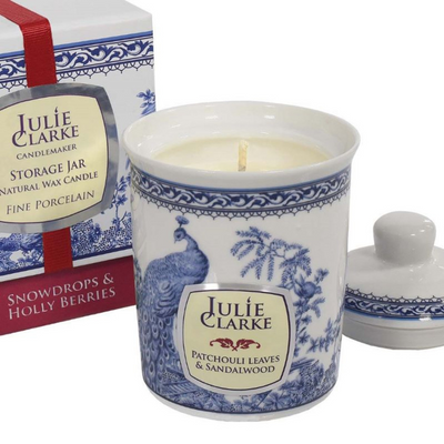 Snowdrops & Holly Berries Celtic Peacock Handmade Candle mulvleys.ie nationwide shipping