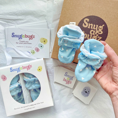 Snugabugz Blue - Stay On Baby Booties With Non-Slip Soles mulveys.ie nationwide shipping
