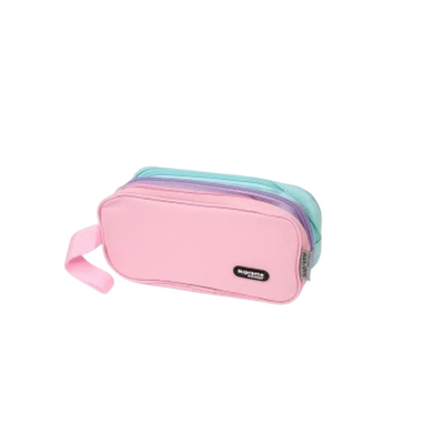 Pink pencil case with a strap. Mulveys.ie