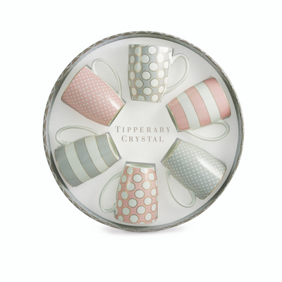 Tipperary Crystal Set 6 Bone China Mugs - Spots & Stripes Party Pack mulveys.ie nationwide shipping