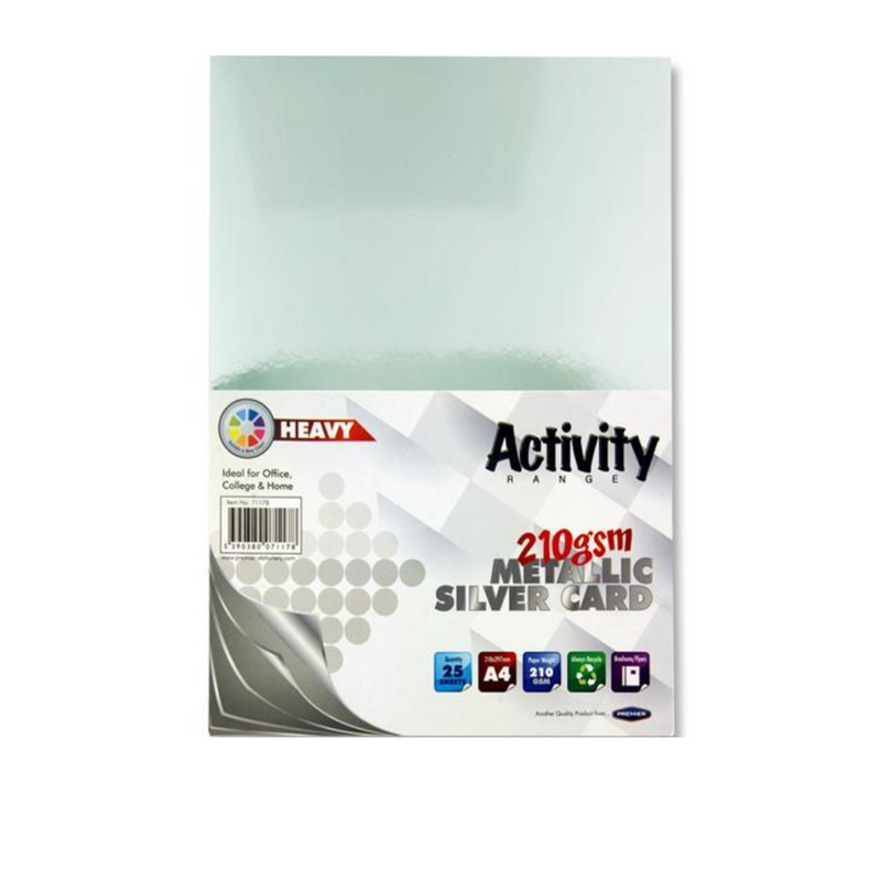 Premier Activity A4 Card 25 Sheets - Silver