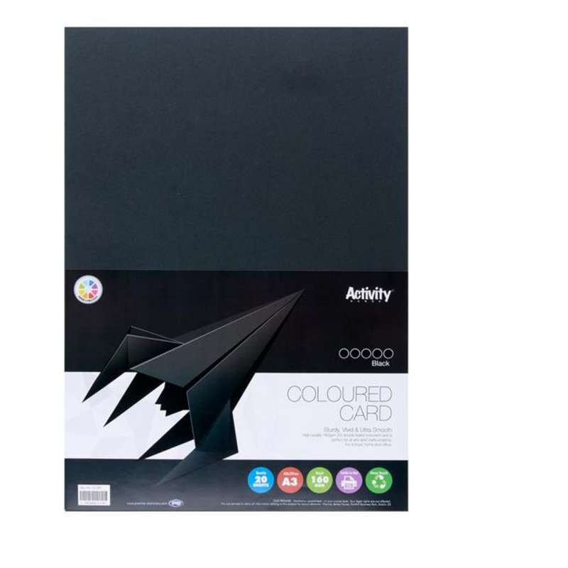 Premier Activity A3 160gsm Card 20 Sheets - Black MULVEYS.IE NATIONWIDE SHIPPING
