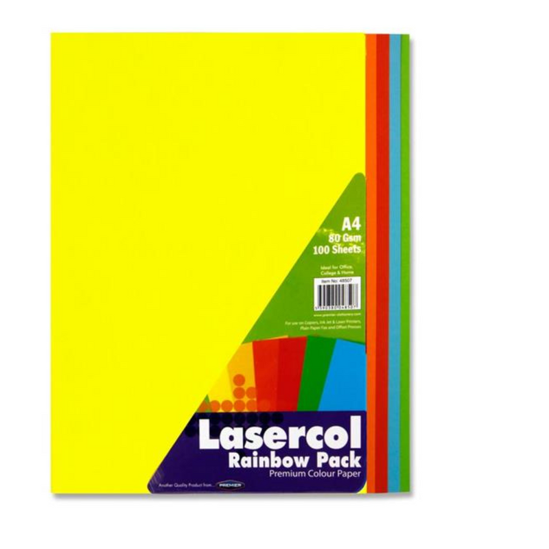 Lasercol A4 80gsm Colour Paper 100 Sheets - Rainbow