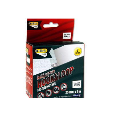 Stik-ie 5m X 25mm Roll Multipurpose Hook & Loop Fastening Tape - White mulveysl.ie nationwide shipping