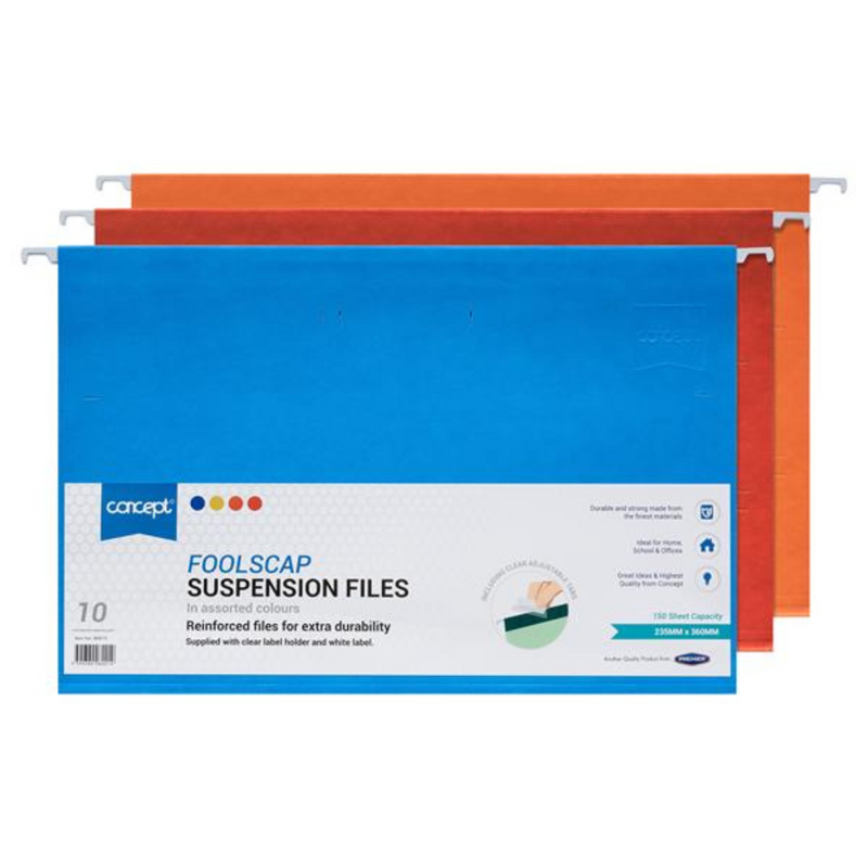 Concept Pkt.10 Foolscap Suspension Files - Coloured