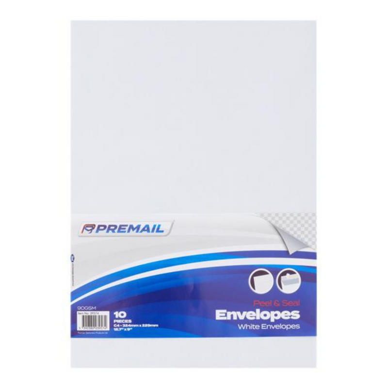 Premail Pkt.10 C4 Peel & Seal Envelopes - White