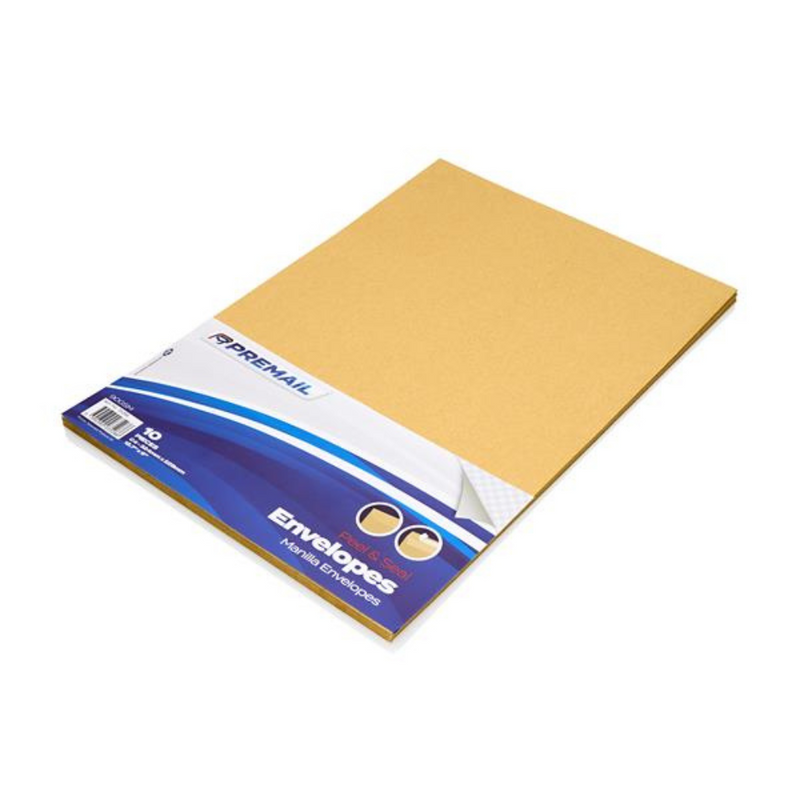 Premail Pkt.10 C4 Peel & Seal Envelopes - Manilla