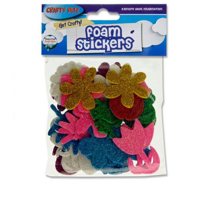Crafty Bitz Pkt.40 Foam Self Adhesives Stickers - Glitter Flowers mulveys.ie nationwide shipping