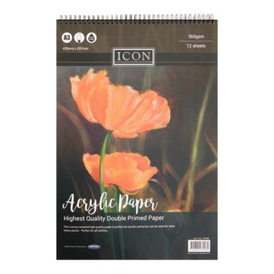 Icon A3 360gsm Wiro Acrylic Paint Pad 12 Sheets
