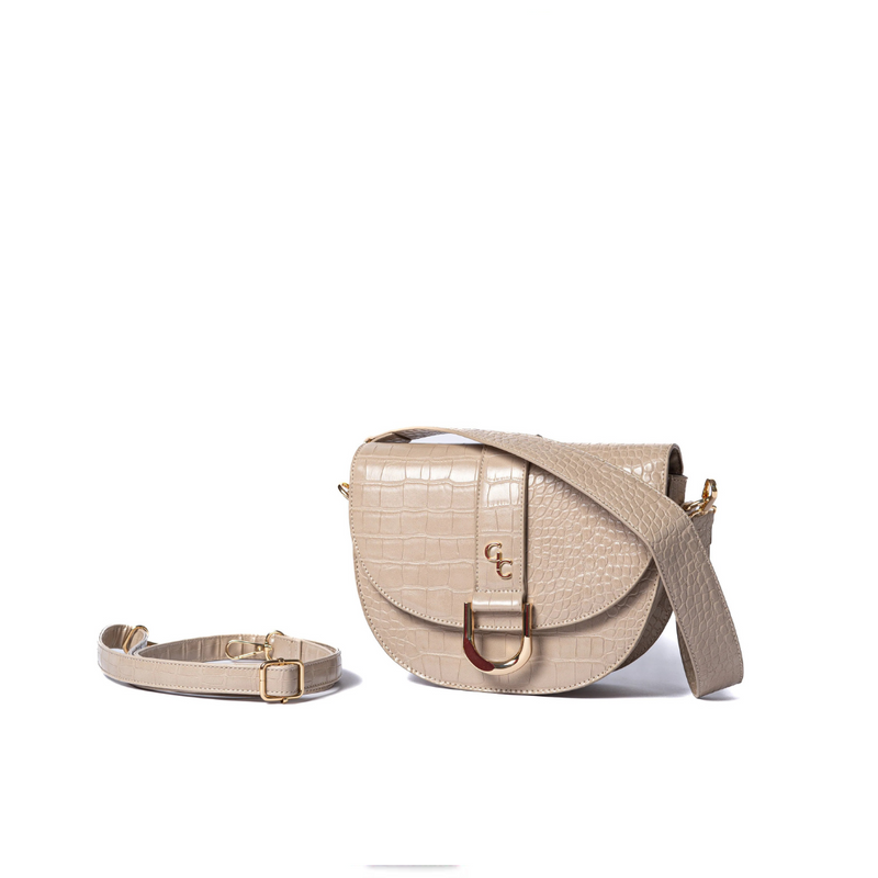 Galway Crystal Saddle Bag Light Taupe Croc Detail