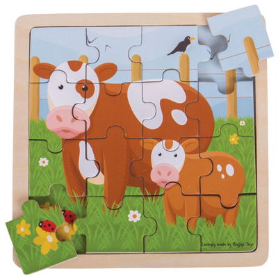 Bigjigs Toys Chunky Wooden Cow Amp Calf Puzzle Multicolored mulveys.ie nationwide shipping