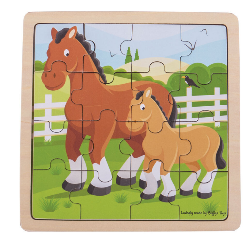 Bigjigs Toys Wooden Chunky Educational Horse & Foal Jigsaw Puzzle Children&