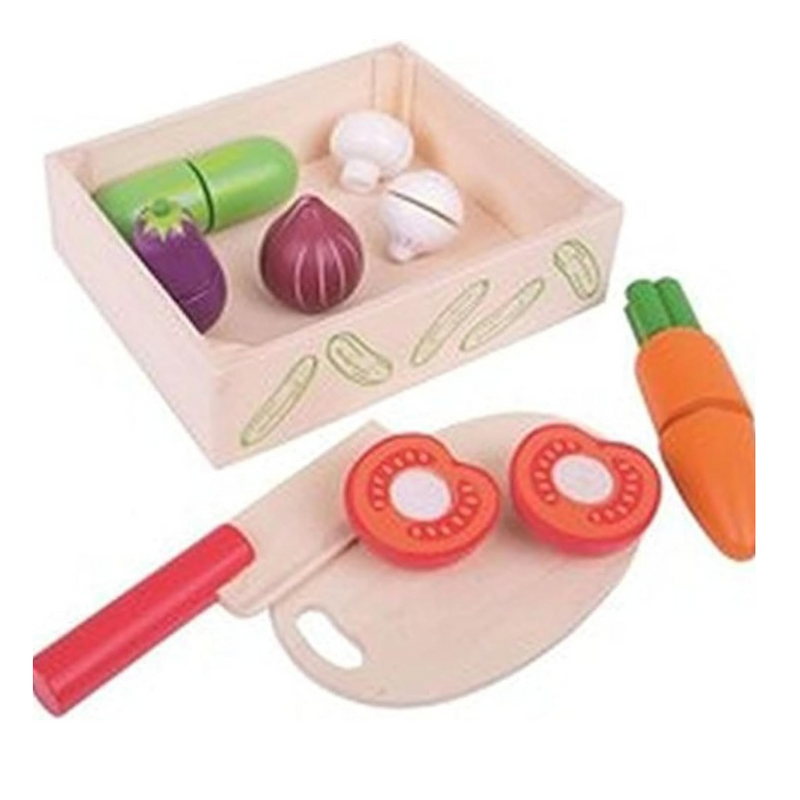  Bigjigs Toys Crate of Wooden Cutting Vegetables with Chopping Board and Knife - Play Food Toys MULVEYS.IE NATIONWIDE SHIPPING
