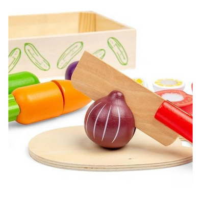  Bigjigs Toys Crate of Wooden Cutting Vegetables with Chopping Board and Knife - Play Food Toys MULVEYS.IE NATIONWIDE SHIPPING