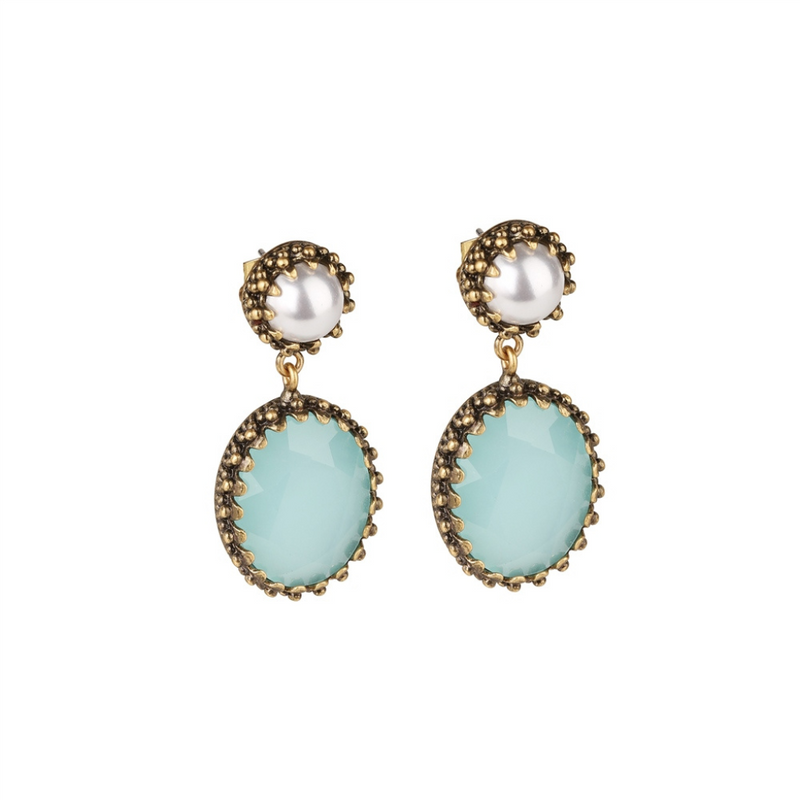 Newbridge Earrings with Aqua and Pearl Stone Settings mulveys.ie nationwide shipping