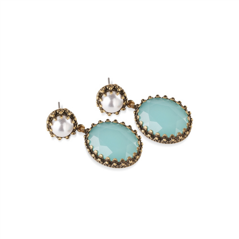 Newbridge Earrings with Aqua and Pearl Stone Settings mulveys.ie nationwide shipping