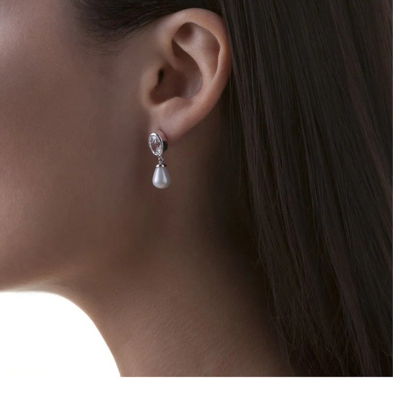 Newbridge  Silverware Pearl Drop Earrings with Clear Stones mulveys.ie nationwide shipping