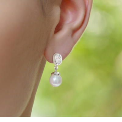 Newbridge  Silverware Pearl Drop Earrings with Clear Stones mulveys.ie nationwide shipping