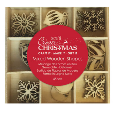 Wooden Snowflake & Bauble Embellishments Box: Set of 45 mulveys.ie nationwide shipping