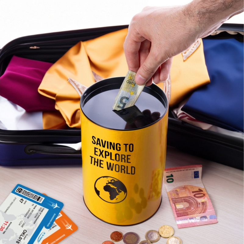 Original piggy bank for travelers “saving to explore the world