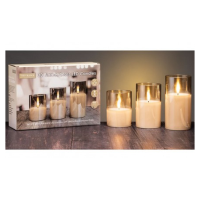 THE GRANGE COLLECTION CANDLE LED CANDLE SET OF 3 IN AMBER GLASS mulvey.sie nationwide shipping