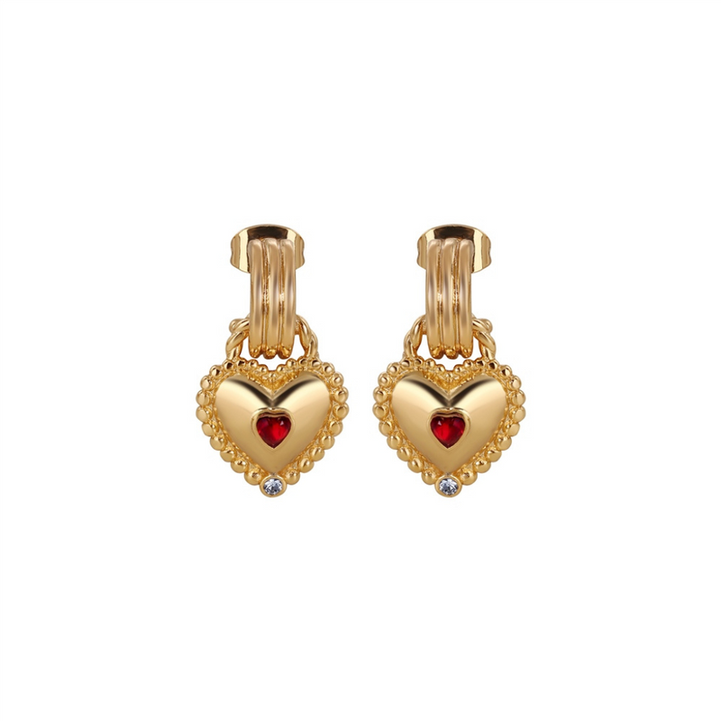 Newbridge Heart Drop Earrings with Ruby Red Stones mulveys.ie nationwide shipping