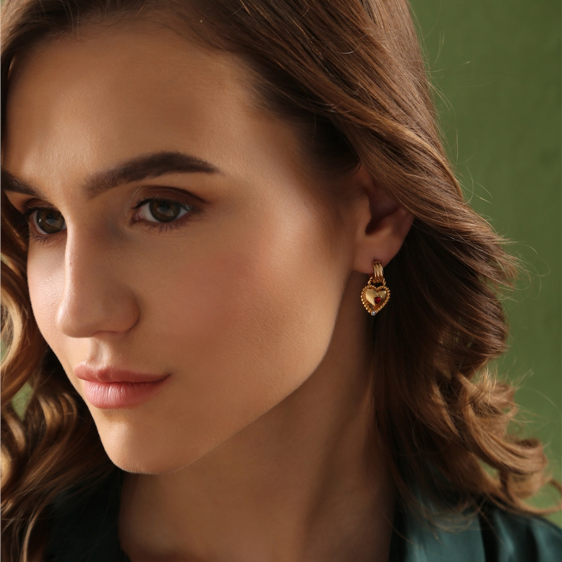 Newbridge Heart Drop Earrings with Ruby Red Stones mulveys.ie nationwide shipping