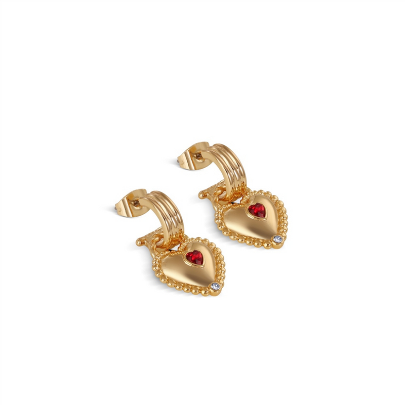 Newbridge Heart Drop Earrings with Ruby Red Stones mulveys.ie nationwide shipping