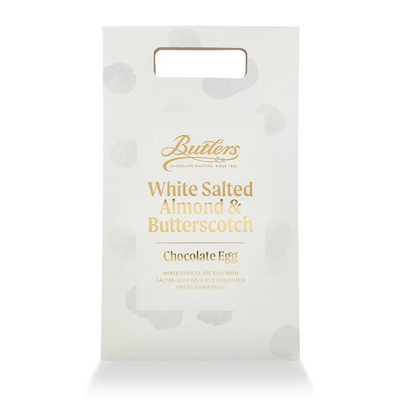Butlers Tasty Pieces White Salted Almond & Butterscotch Egg with White Truffles 275G mulveys.ie natiownide shipping