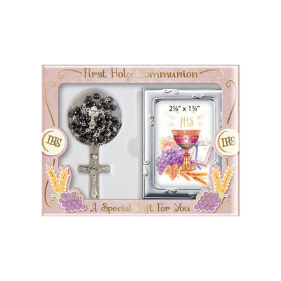 Communion Glass Black Rosary/Photo Frame Mulveys.ie