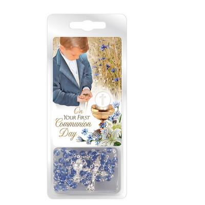 Communion Glass Rosary/Blue/Leaflet/Boy (C6081/BLU mulveys.ie nationwide shipping