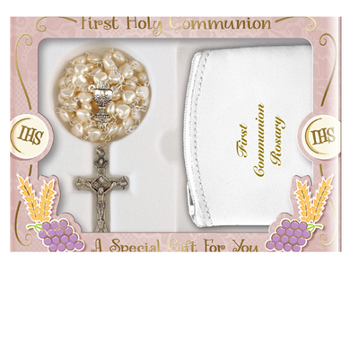 Communion Imit.Pearl Rosary/White Purse (C6184) mulveys.ie nationwide shipping