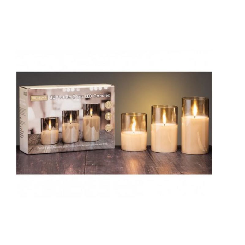 THE GRANGE COLLECTION CANDLE LED CANDLE SET OF 3 IN AMBER GLASS